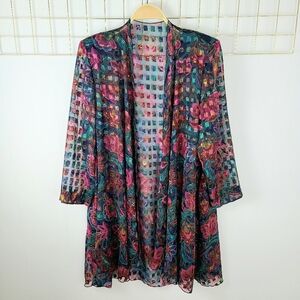 Patra Sheer Metallic Floral Evening Open Front 80s Disco Vintage Cardigan